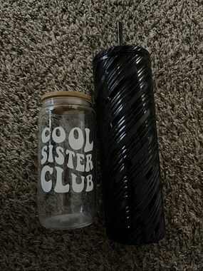 Black Spiral Tumbler with Straw with glass tumbler